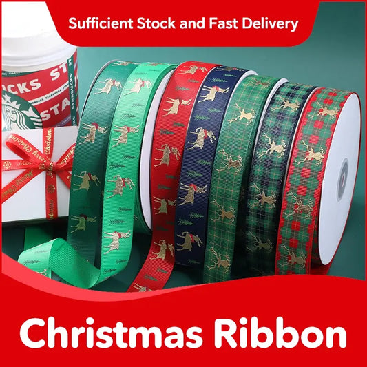 Spot Wholesale | Christmas Deer Jacquard Webbing Gift Box Packaging Ribbon