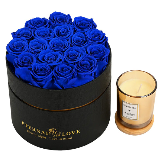 LIFELUM Forever Flowers with Scented Candle in Box-Blue Roses