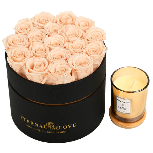 LIFELUM Forever Flowers with Scented Candle in Box-Champagne Roses