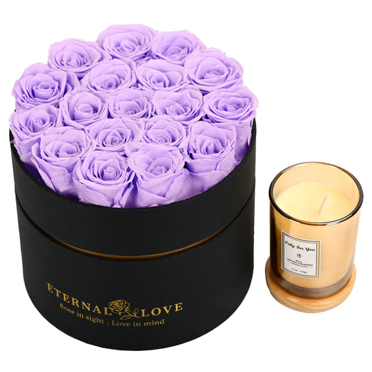 LIFELUM Forever Flowers with Scented Candle in Box-Purple Roses