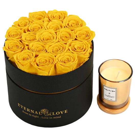 LIFELUM Forever Flowers with Scented Candle in Box-Yellow Roses