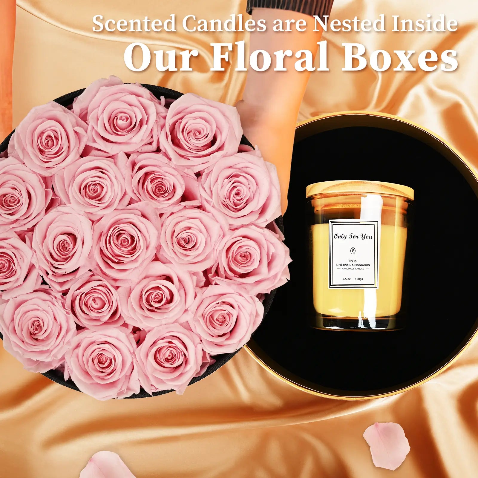 LIFELUM Forever Flowers with Scented Candle in Box-Pink Roses_Scented Candles are Nested Inside Our Floral Boxes