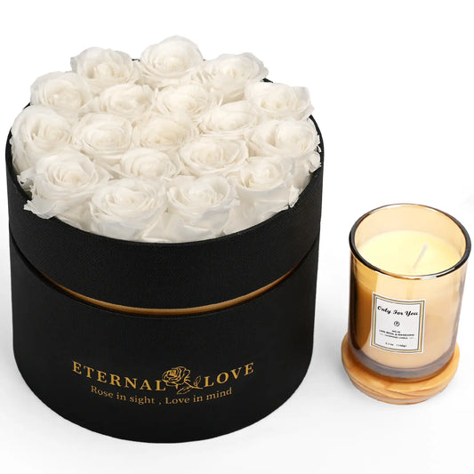 LIFELUM Forever Flowers with Scented Candle in Box-White Roses_